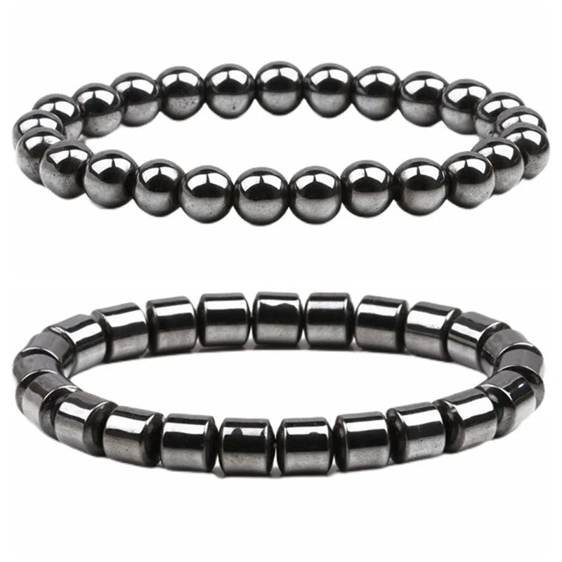 8mm Natural Hematite Energy Beaded Elastic Magnetic Hematite Natural Stone Beaded Bracelets for Men Women
