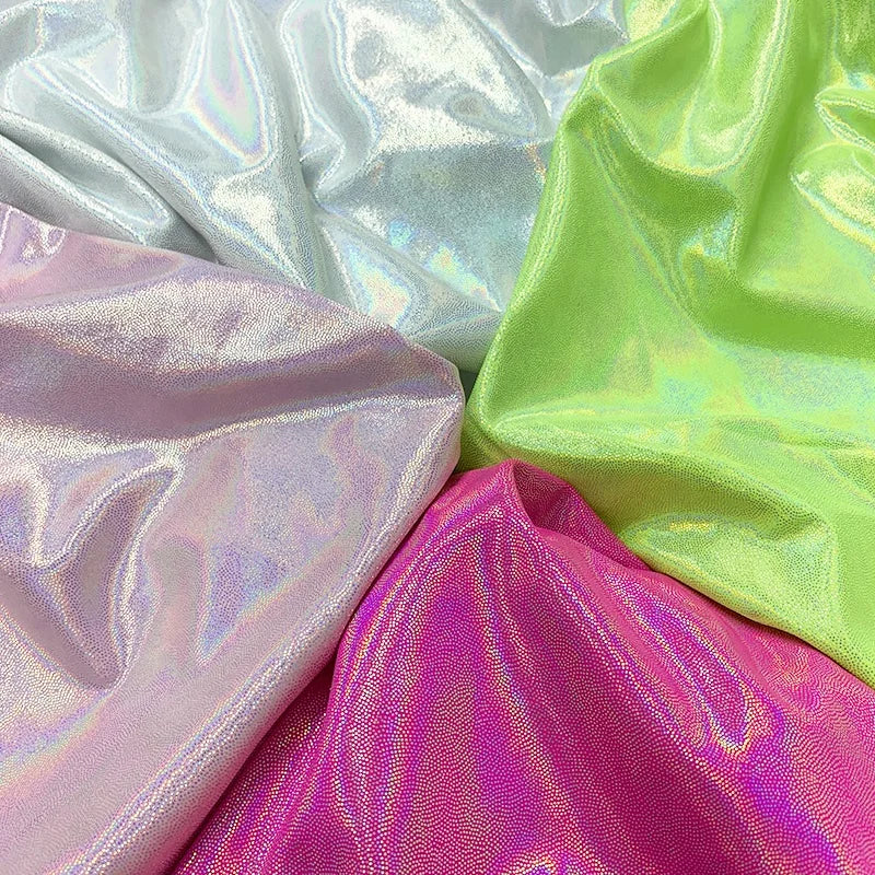 Free Sample Silver Holographic Hot Stamping Glitter Foil 4way Stretch Nylon Spandex Fabric Swimwear Party Performancewear Fabric