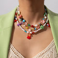 Women's Boho Style Titanium Steel and Pearl Fish Charm Pendant Necklace with Cute Glass Bead Classic Style