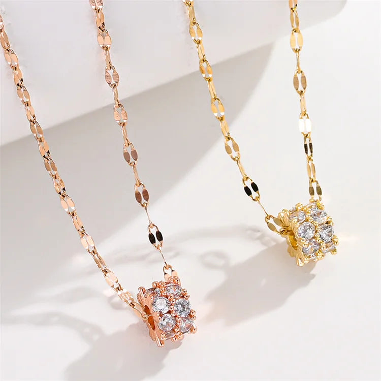 Wholesale New Titanium Steel 18k Gold Plated Trendy Luxury Women Crystal Diamond Small Waist Necklaces