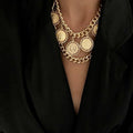 Retro Geometric Thick Chain Multi-layer Collars Female Personality Relief Figure Pendant Tassel Necklace