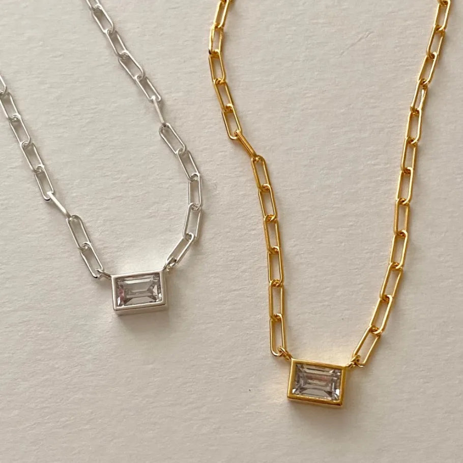 Fashion 18k Gold Plated Chains White Zircon 925 Sterling Silver Necklace Jewelry Women