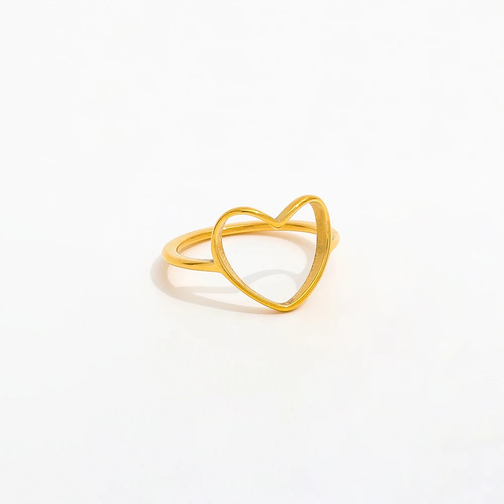 High End 18K PVD Gold Plated Heart Rings Stainless Steel Jewelry Women Gift MegaBDM