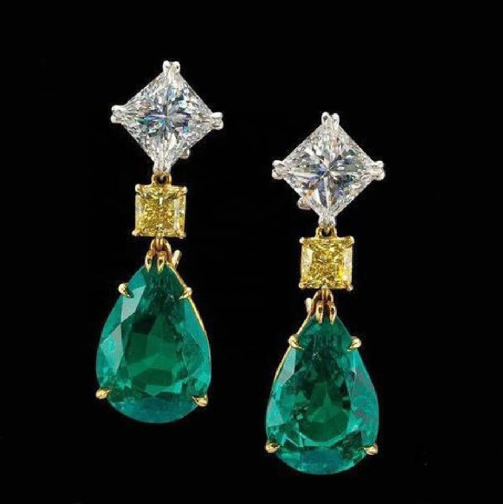 Classical Emerald Earrings S925 Sterling Silver Dangling Earrings for Women Green Gemstone Drop Earrings