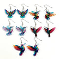 Cheap Plastic Jewelry Cartoon Pendant Church Colorful Bird Acrylic Animal Print Hummingbird Fishhook Earrings