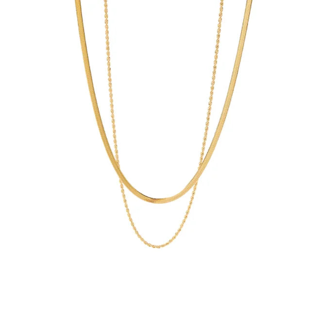 Stylish Simple Titanium Blade Chain Twist Chain 18-karat Gold Double Stainless Steel Necklace