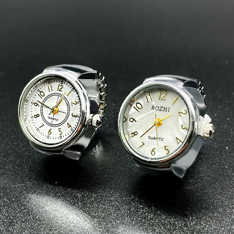Mini Couple Stainless Steel Watches for Women Men Ring Watch Round Dial Glass Arabic Numerals Analog Quartz Finger Watches