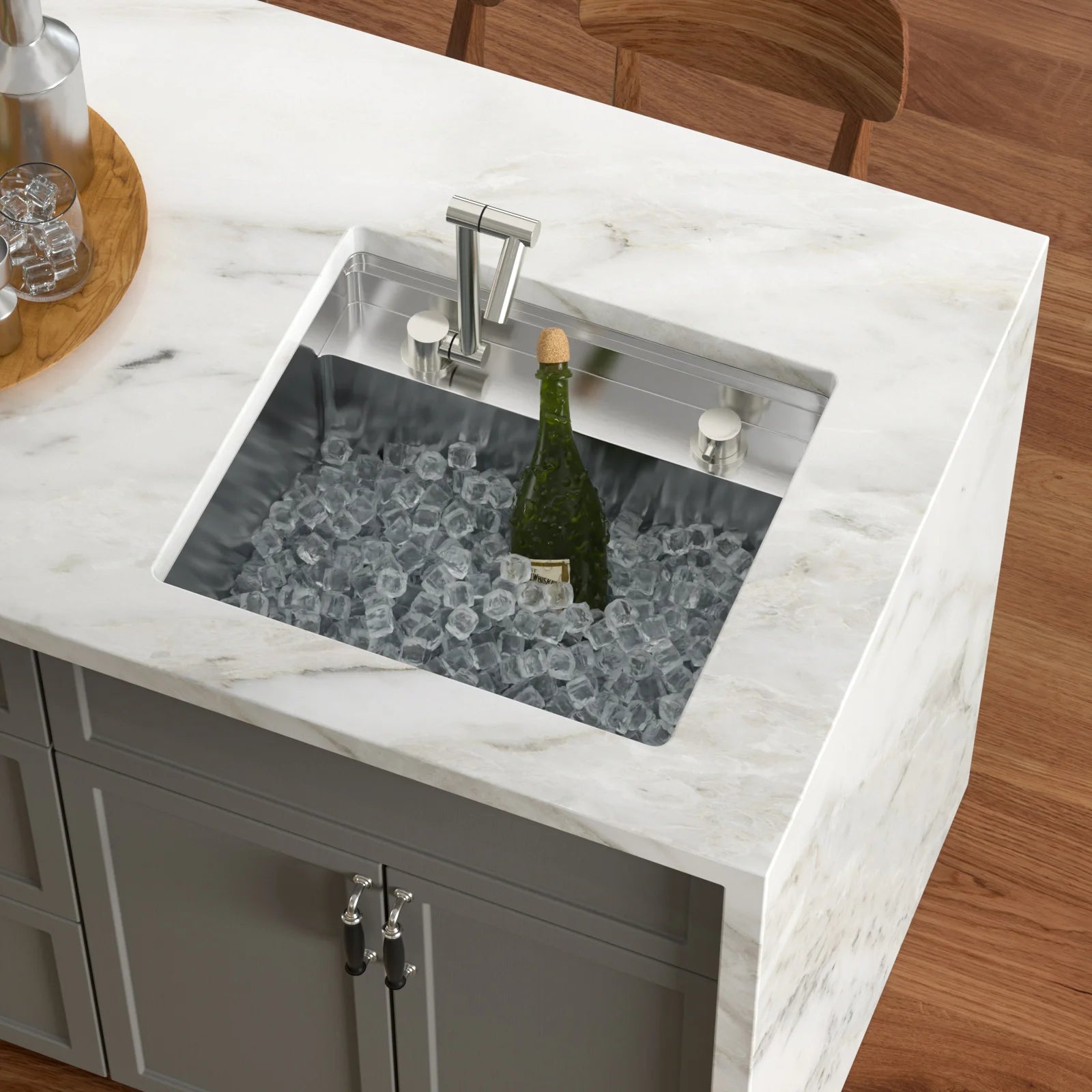 Undermount  Bar Sink Workstation 21 X 19 Stainless Steel Wet Bar Prep Single Bowl 16 Gauge Small Kitchen Sink with Cutting Board