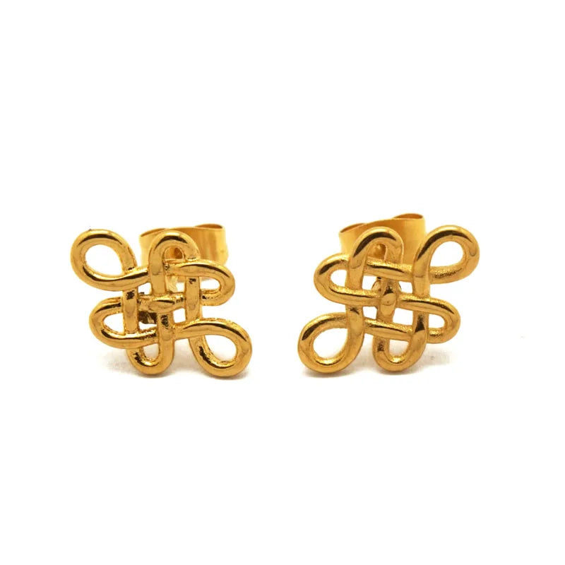Fashion Trendy Chinese Endless Knot Earrings Stainless Steel Gold Stud Earrings Jewelry Women Mystic Knot Earring