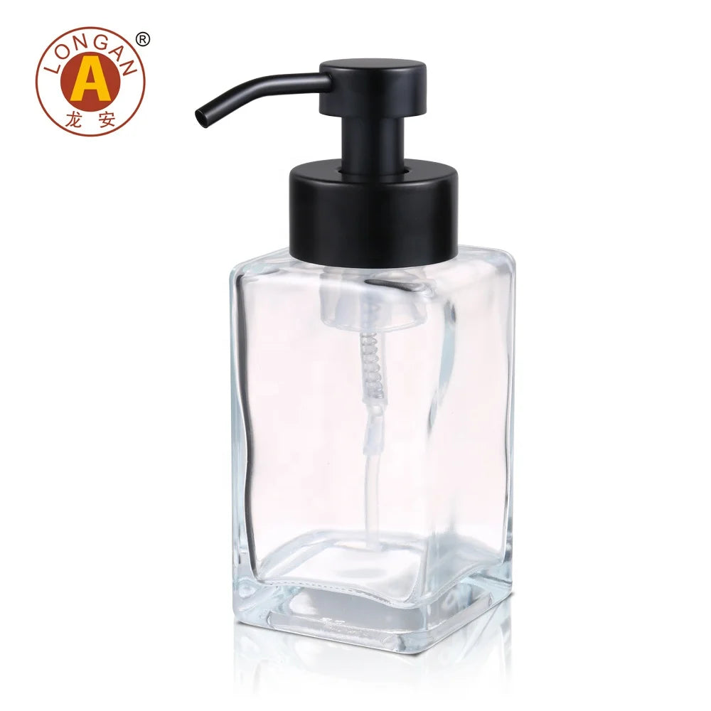 Customized 350ml Square Personal Care Glass Foaming Pump Bottle Gold Clear Square Soap Pump Bottles Direct From Supplier China