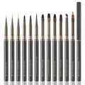 Wholesale 12 Color Gel Nail Brush Set Luxury Metal Rod Nail Tools with Nylon Handle Crimped Ferrule Custom Logo Liner Hair Shape