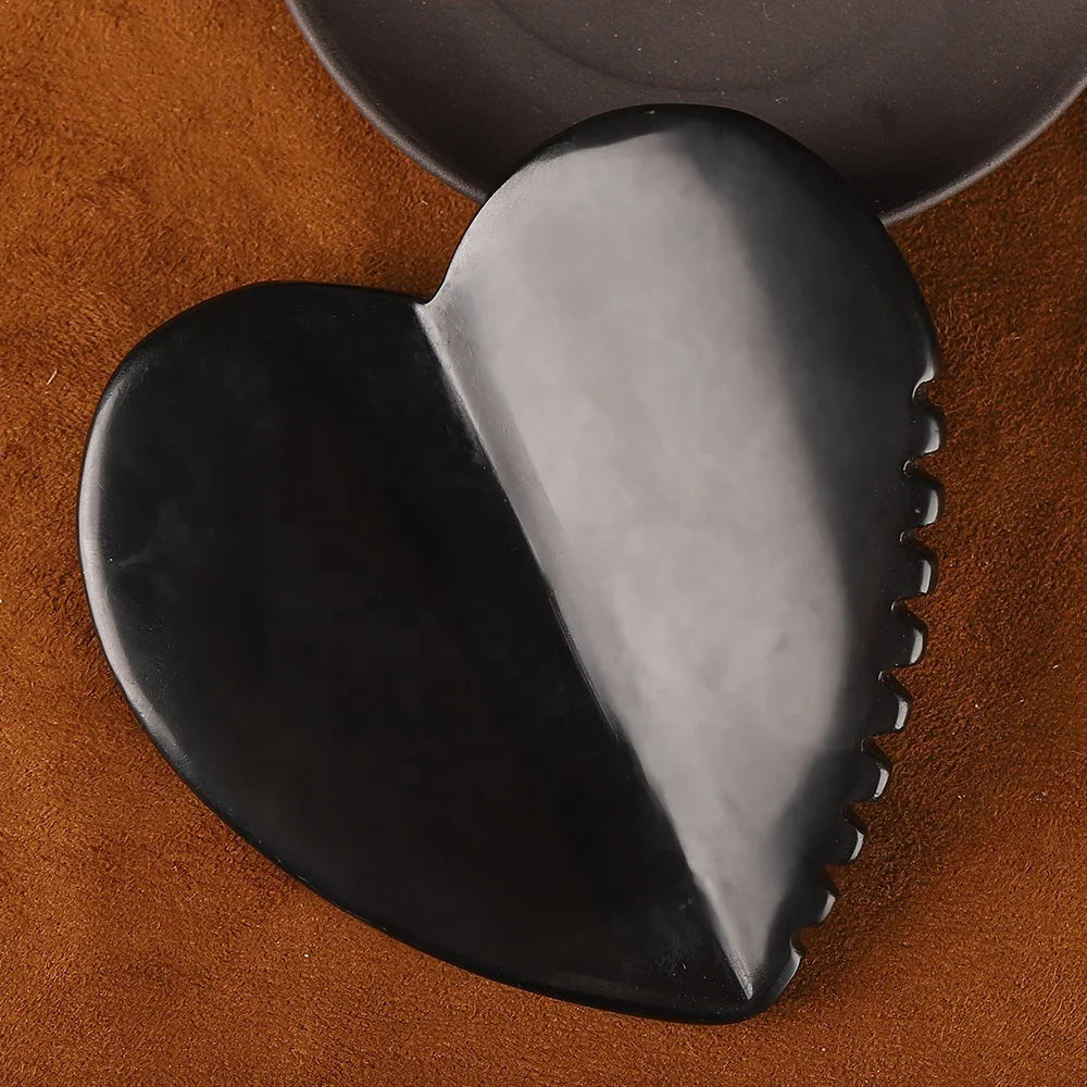 New Shape Heart Shape 3D Gua Sha Bian Black Gua Sha Facial Massage Tools Black Spike Heart Shape 3D Gua Sha Stone with Ridges