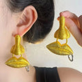 Exaggerated Gold Color Big Nose Lip Choker Necklace Earring Set