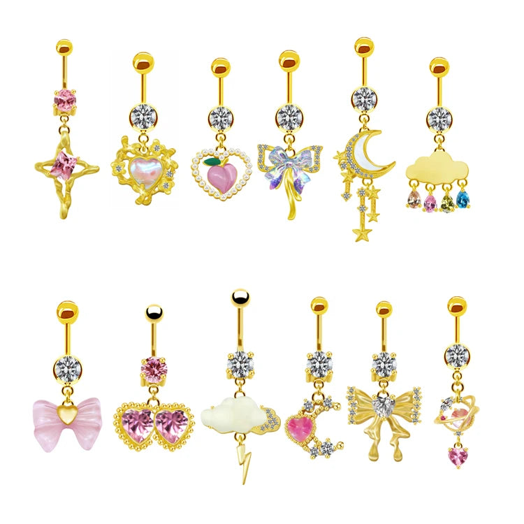 Gaby Heart Dangling Belly Rings Jewelry Stainless Steel Piercing butterfly Belly Piercing Moon Belly Button Ring Body Jewelry