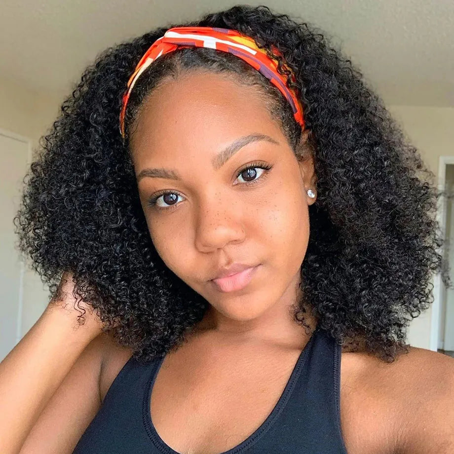 New Wig Deal Wet Kinky Curly Virgin Brazilian Cuticle Aligned Human Hair Headband Band Wigs for Black Women