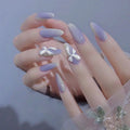 Wholesale Custom Elegant Blue Gradient Bow Tie Press-on False Nails ABS Material Fingernails Elegant and Durable