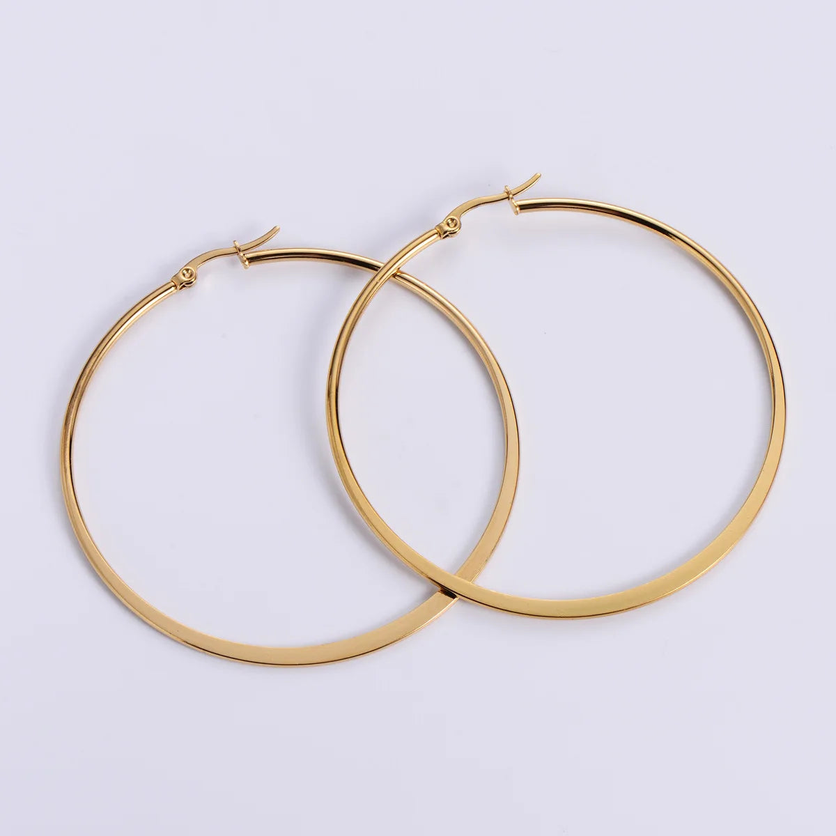 China Wholesale Jewelry Gold Plated Titanium Stainless Steel Flat Wire Ladies Big Circle Hoop Earrings
