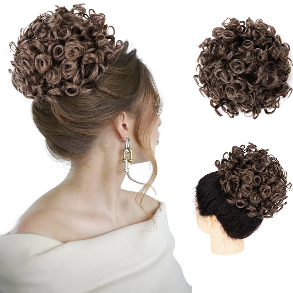 Wholesale 10inches Large Curly Hairpiece Bun Elastic Drawstring Extension Synthetic Chignon Hair Buns