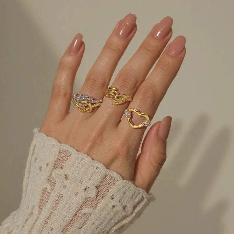 2025 Trending Jewelry Stainless Steel Rings Heart/Geometric/Twisted Knot Hypoallergenic Gold & Silver Two Tone Rings for Women