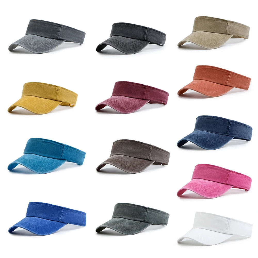 Wholesale Summer Blank 100% Cotton Running Hat Outdoor Sports Tennis Cap Vintage Wash Denim Curved Brim Sun Visor Hat