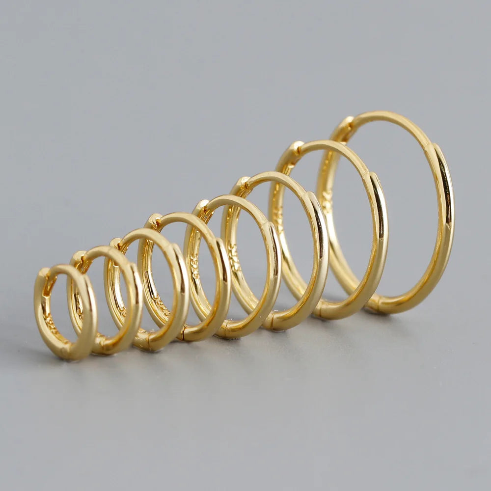 Fashion 925 Sterling Silver Simple Geometric All-match Multiple Size Plain Minimalist Round Hoop Earrings Jewelry for Women