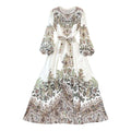 New New Fashion Vintage Woman Long Sleeve Round Neck Print A-Line Elegant Casual Dress