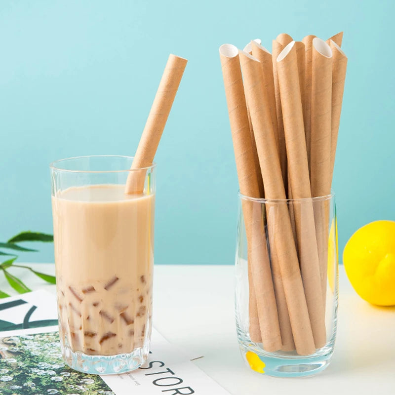 Biodegradable Wood 8*210 Boll Packaging Straws Plain Eco-friendly Food Safe Disposable Soy Ink Printed Bar Accessories