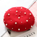 Winter Autumn Women Warm French Hats Girls Knitted Red Beaded Luxury Pearl Berets MegaBDM