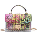 Hot Selling Graffiti Flap Bags Trendy Snake Print Rivet Women Chain Shoulder Bag PVC Hand Bag Sets Ladies Handbags