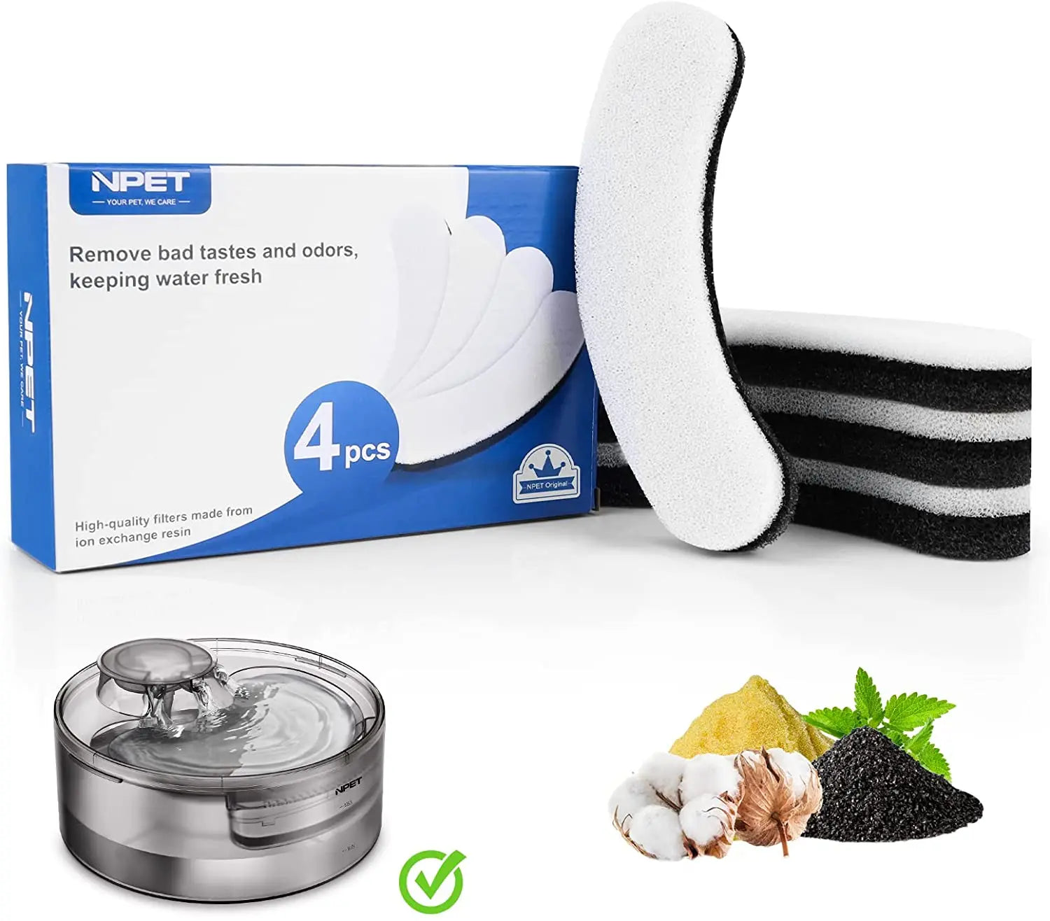 Pet Drinking Fountains Filter NPET 4pcs Replacement Filters for Dog Water Fountain Pet Water Fountain DF10