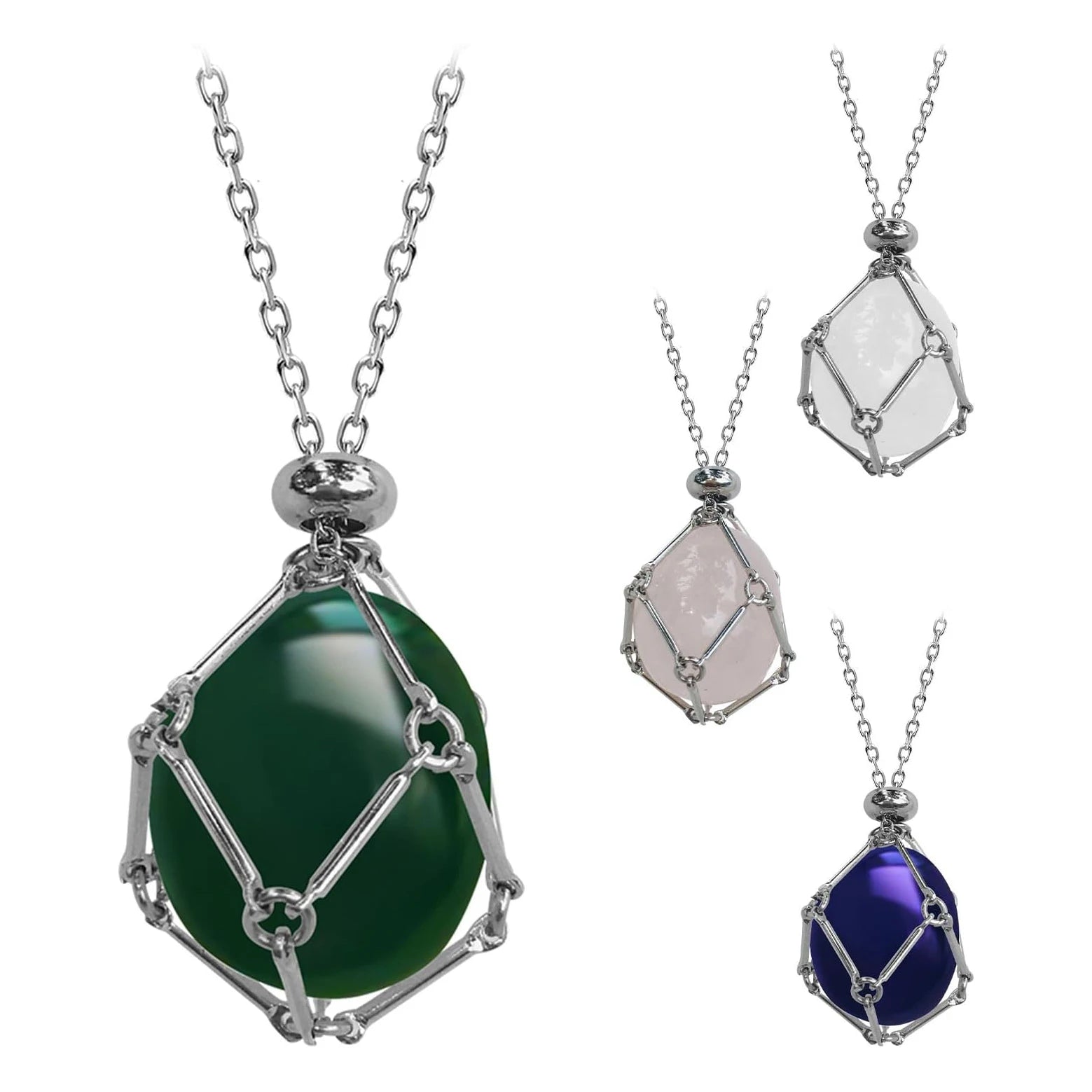Crystal Necklace Holder Stainless Steel Cage for Stone Adjustable Netted Cage Healing Crystal Quartz Stone for Jewelry Making