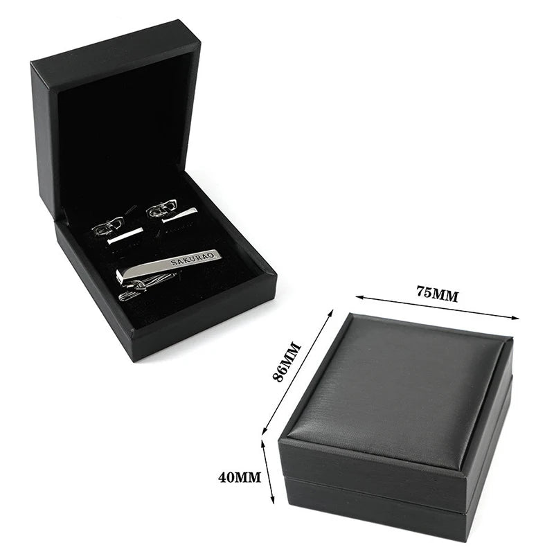 Handmade Black PU Leather Jewelry Box with Tie Clip Cuff Links Wholesale Gift Packaging for Men