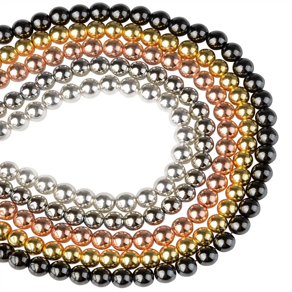 5 Colors Multiple Sizes Natural Hematite Plated Gold Loose Gemstone Beads for Jewelry Making