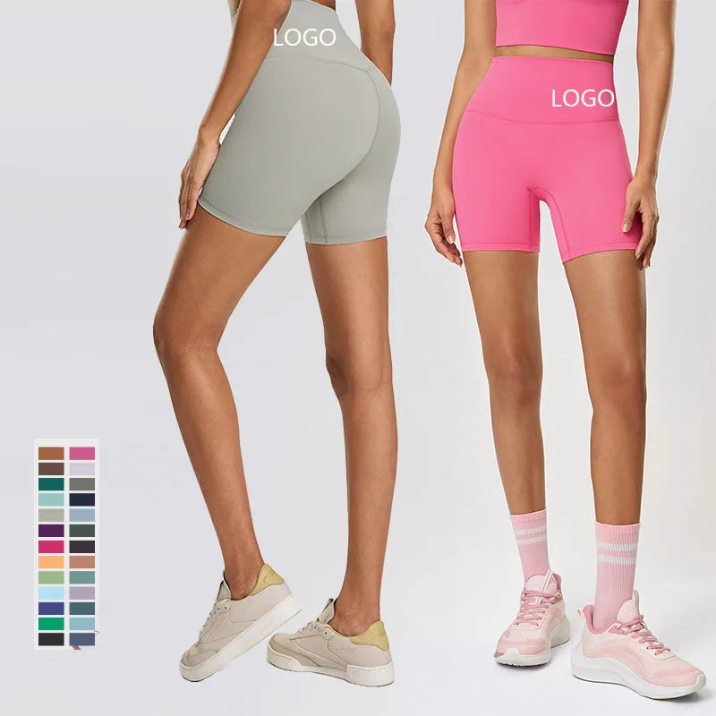 Custom Logo No Camel Toe Yoga Sport Shorts With Pockets Women Running Workout Fitness Booty Shorts