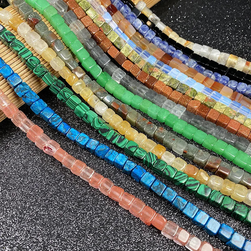 New Bulk Hand Cut Cube Gemstone Loose Beads Strand Tiger Eye Quartz Agate Malachite for DIY Jewelry Making 6mm 38cm Strand