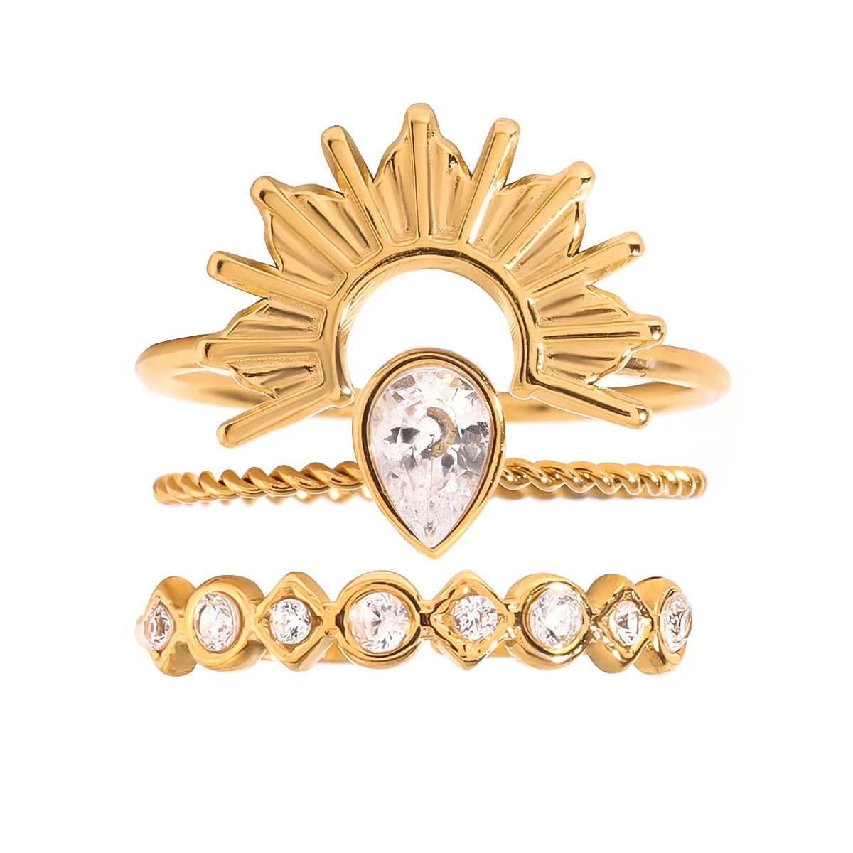 Adjustable Stainless Steel Sun Rings for Women Fashionable Sparkling Wedding Jewelry Gifts for Engagement