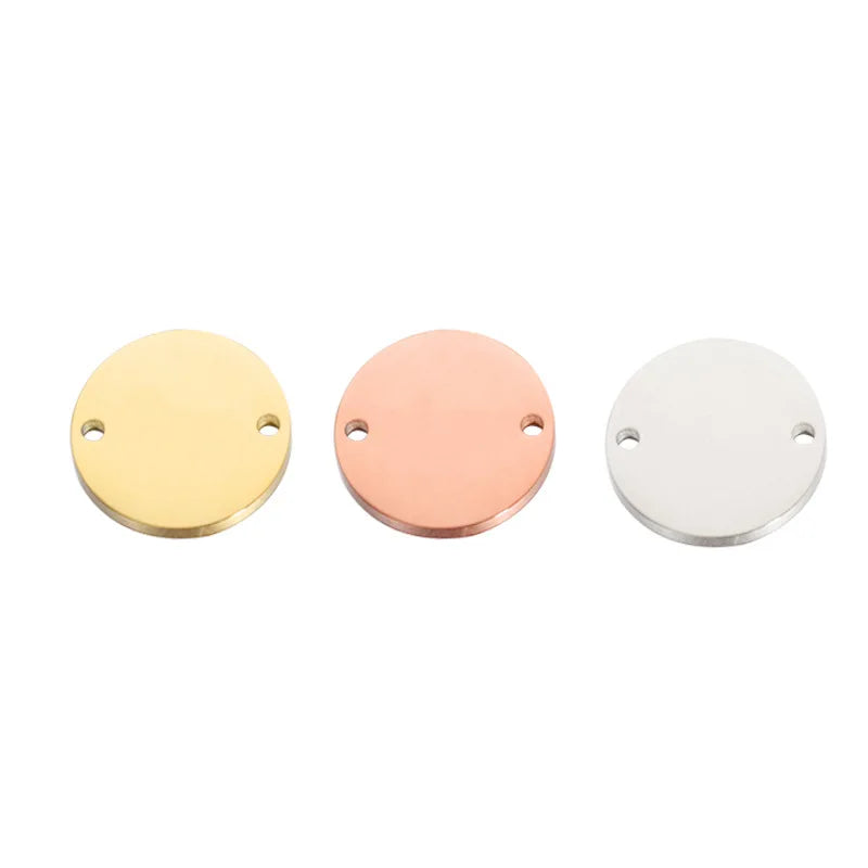 Circles Disc Tags Link Connector Jewelry Making Accessories Stainless Steel Double Holes Blank Pendants