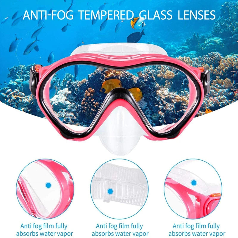 Hot Sale Kids Snorkel Mask Set Anti-fog Leak Proof 180Â° Panoramic Diving Mask with Tempered Glass for Children
