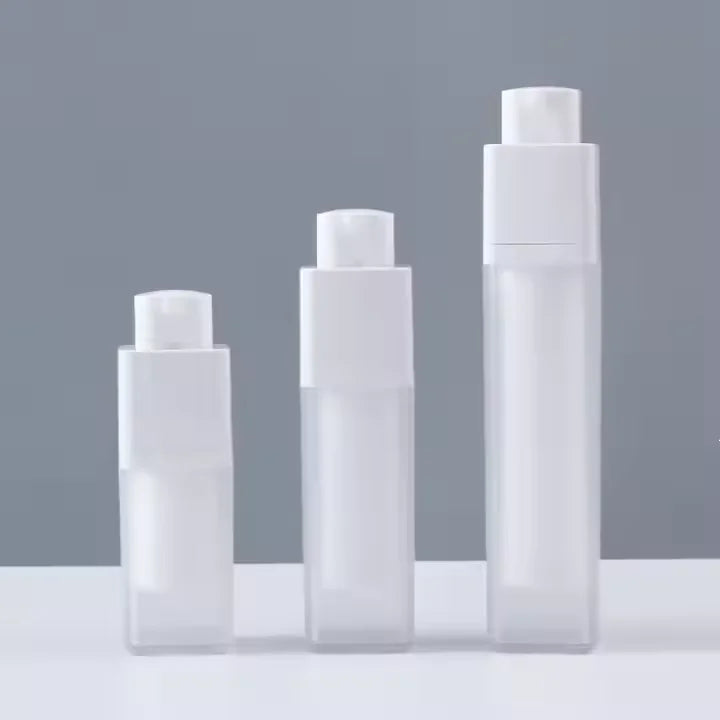 Luxury AS Double Wall Clear Frosted Square Twist Up Empty Refill 15ml 30ml 50ml serum Skincare Packaging Airless Pump Bottle