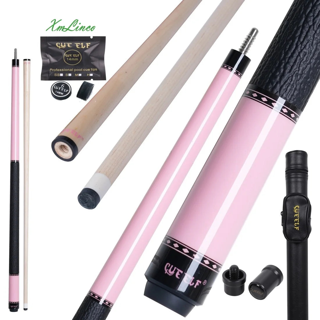 Xmlinco Professional American Pool Cue 58 Inch Stainless Steel Joint Center Joint Maple Shaft 1/2 Split Design
