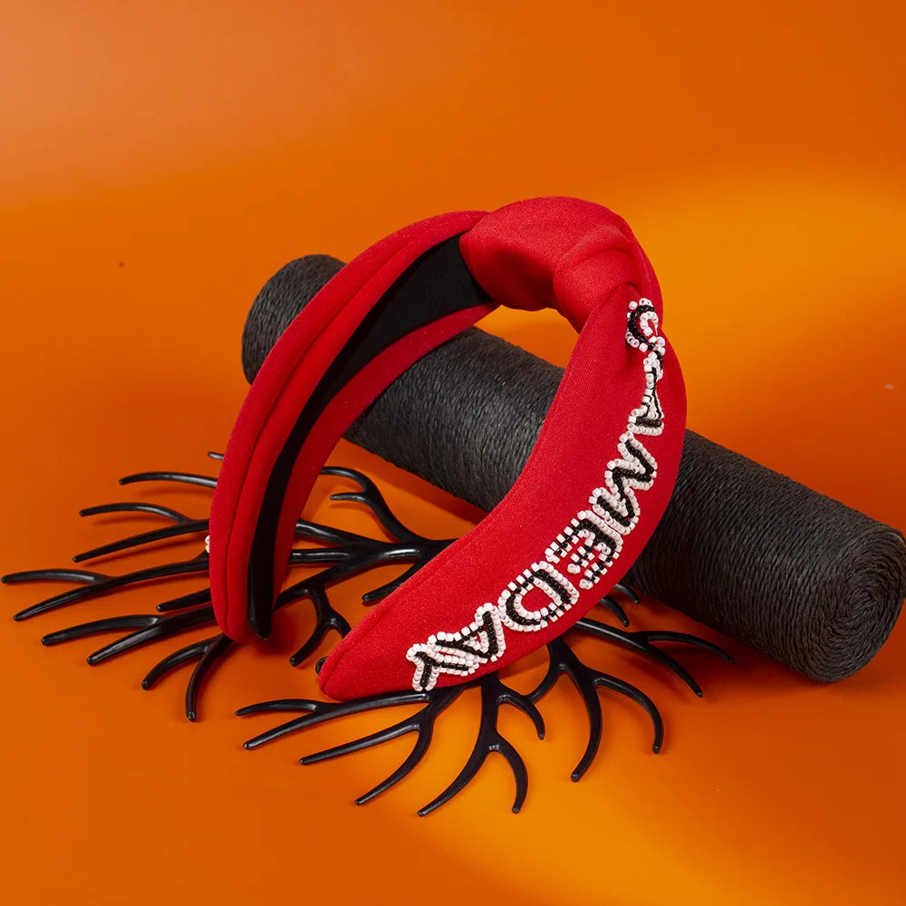 2024 GAMEDAY Personalize Handmade Woven Letter Headband Gameday Seed Bead Inlaid Wide Fabric Hair Accessories Hairband for Women