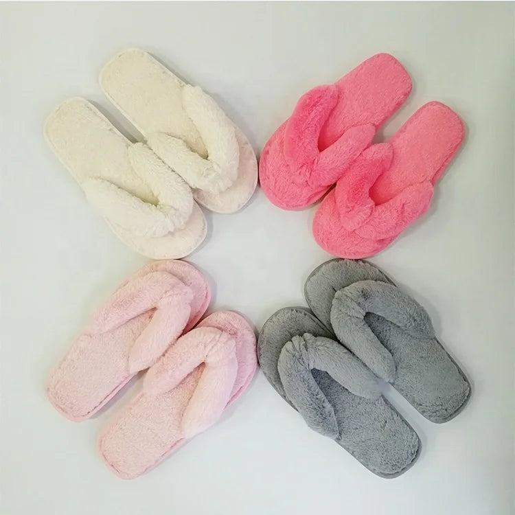 Fashionable New Style Ladies Winter Warm Indoor slippers Faux Fur Fleece Flip Flops