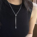 Fluid Silver Lariat Adjustable Y-Necklace with Sliding Bead 925 Sterling Silver Snake Chain Minimalist Elegant Drop Pendant