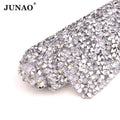 JUNAO SS12 3mm Clear Color Self Adhesive Iron on Sticker Bling Mesh Hotfix Rhinestone Sheet for Clothes