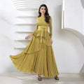 Long Swing Skirt Evening Dress Irregular Big Lace-Up Pleated Waist Top Two-Piece Set Women's Solid Color 2 Piece Pleated Set