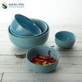 Shengjing Tableware Custom Logo Eco-Friendly Modern Ceramic Porcelain Rice Soup Bowl Water Stripes Dark Blue for Party