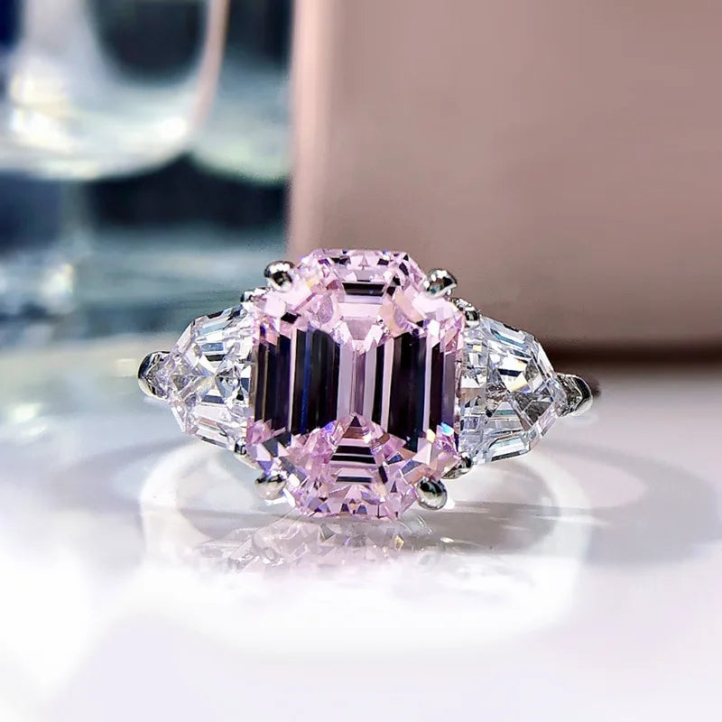New 925 Sterling Silver Pink High 5A Carbon Zircon Engagement Ring