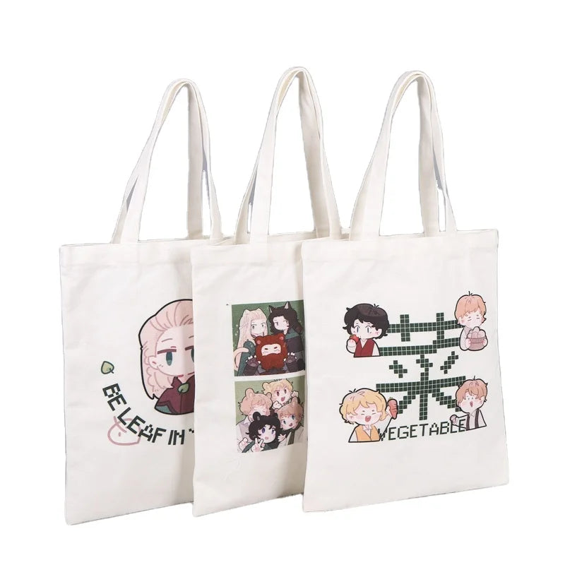 2023 Custom Logo Reusable Shopping Cotton Tote Bags for Women Fashion Style with Printed Pattern Designer Fabric Shoulder Bag