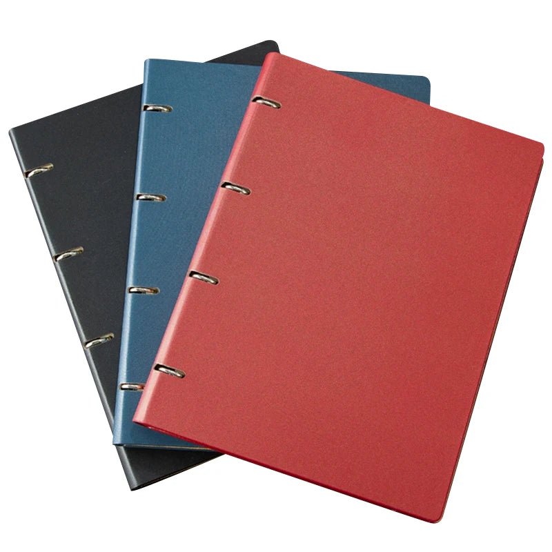Hardcover Custom A4 Size Notebook Black Ring Binder Leather Journals With Logo Blue Loose-Leaf Business Notebooks