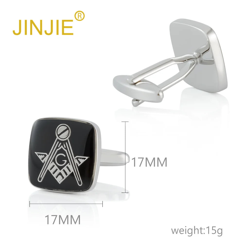 Fashion Black Soft Enamel Copper Material square Custom Masonic Accessory Brass Cufflinks  for Men Shirt